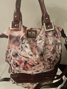 Coach Patchwork Tote Printed Satchel Handbag in Burgundy and Multicolor